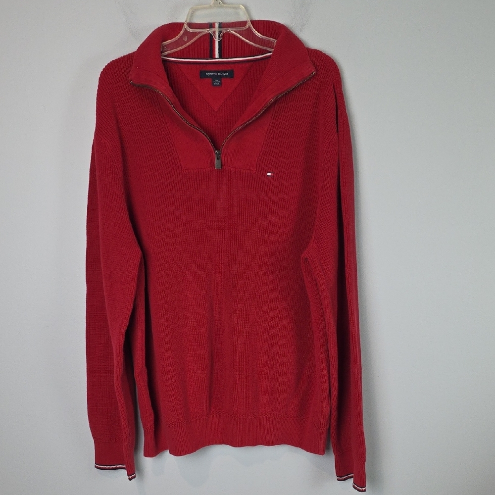 Tommy Hilfiger Men's Quarter Zip Red Sweater XXXL 3X
